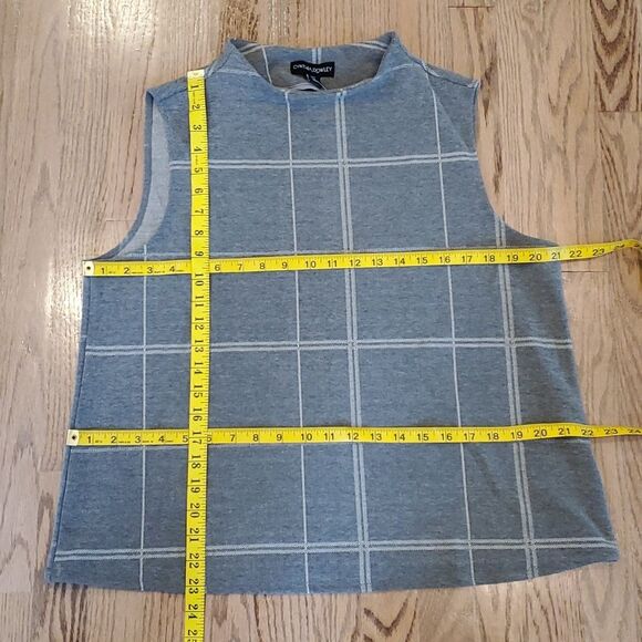 NWT CYNTHIA ROWLEY KNIT VEST SLEEVELSS TOP WINDOWPANE MOCK NECK GRAY SIZE 14 - Picture 7 of 7